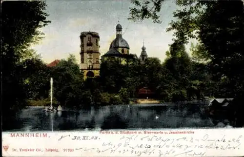Ak Mannheim in Baden, Stadtpark, Sternwarte, Jesuitenkirche