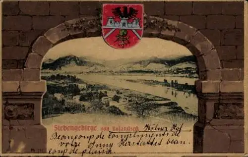 Passepartout Ak Rolandseck Remagen am Rhein, Blick auf das Siebengebirge, Wappen