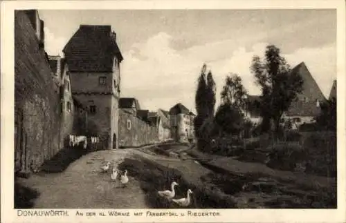 Ak Donauwörth in Schwaben Bayern, Wörniz, Färbertörl, Riedertor, Gänse