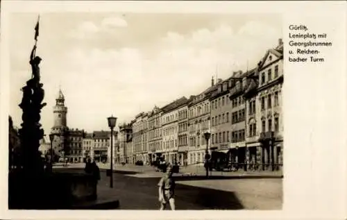 Ak Görlitz in der Lausitz, Leninplatz mit Georgsbrunnen, Reichenbacherturm