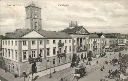 Ak Karlsruhe in Baden, Marktplatz, Straßenbahn