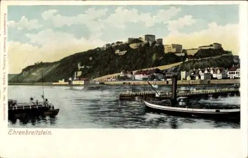 Ak Ehrenbreitstein Koblenz am Rhein, Festung, Dampfschiff