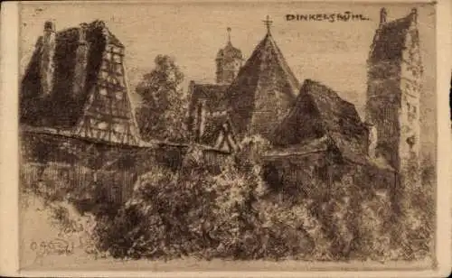 Ak Dinkelsbühl in Mittelfranken, Turm, Fachwerkhaus, Teilansicht