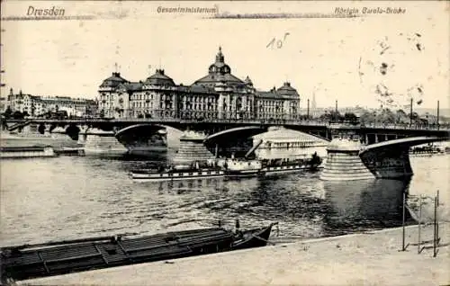 Ak Dresden Altstadt, Königin-Carola-Brücke, Gesamtministerium