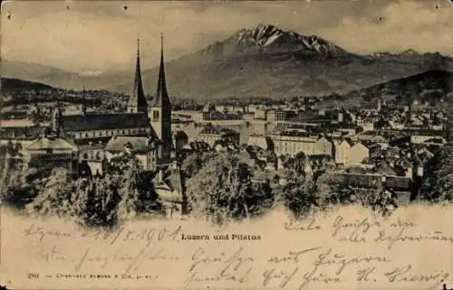 Ak Luzern Stadt Schweiz, Totale mit Pilatus, Kirche
