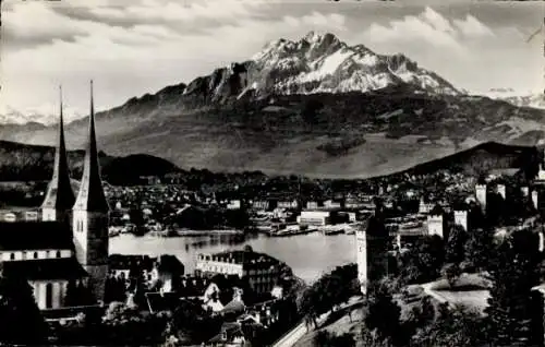 Ak Luzern Stadt Schweiz, Totale mit Pilatus, Kirche
