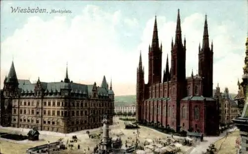 Ak Wiesbaden in Hessen, Marktplatz