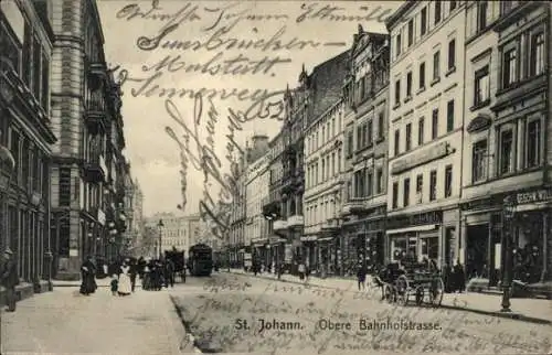 Ak Saarbrücken im Saarland, obere Bahnhofstraße, Pferdekutsche, Fahrzeuge