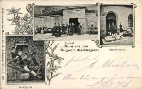 Ak Berchtesgaden in Oberbayern, Bergwerk, Rutschpartie, Metamorphose, Bergmannsuniformen