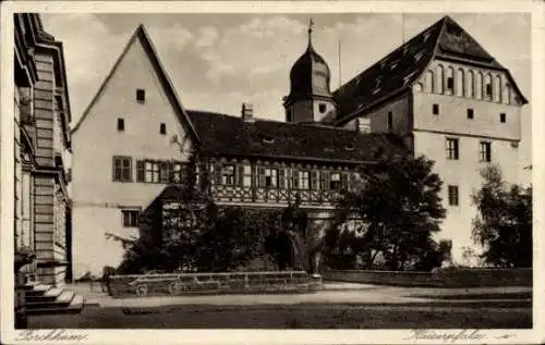 Ak Forchheim, Blick auf die Kaiserpfalz mit Turm, Fensterläden