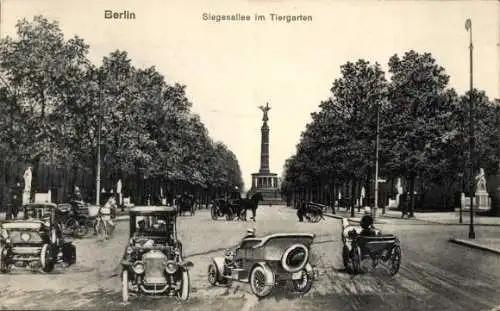 Ak Berlin Tiergarten, Siegesallee, Siegessäule, Fahrzeuge, Kutschen