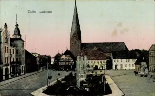 Ak Eutin in Ostholstein, Marktplatz, Kirche, Brunnen