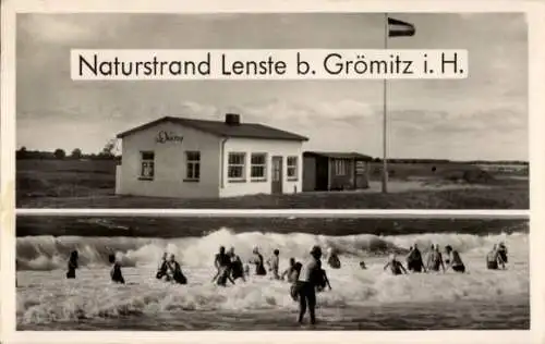 Ak Lenste Grömitz in Ostholstein, Naturstrand, Restaurant Zur Düne, Brandung, Badegäste