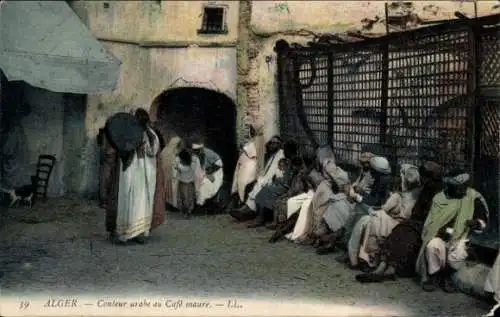 Ak Algier Algier Algerien, arabischer Geschichtenerzähler im Café Maure