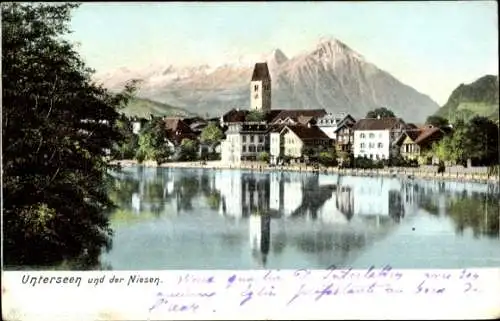 Ak Unterseen Kanton Bern, Teilansicht, Niesen