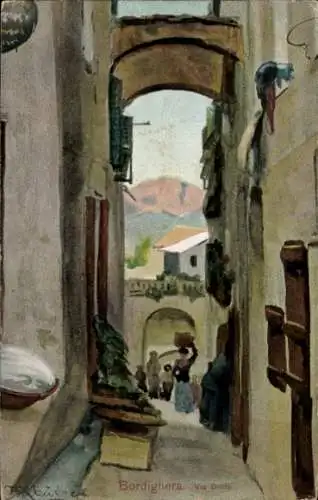 Künstler Ak Bordighera Liguria, Via Dritta, Häusergasse