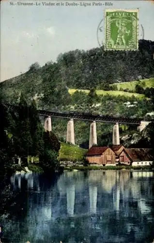 Ak Saint-Ursanne Kanton Jura, Viadukt, Doubs, Linie Paris-Bale