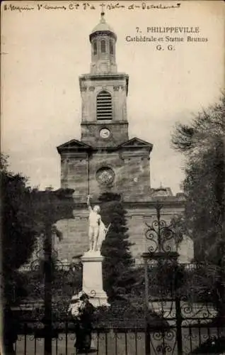Ak Philippeville Wallonien Namur, Kathedrale, Brunus-Statue