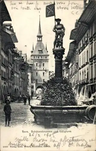 Ak Bern Stadt, Schützenbrunnen und Käfigturm