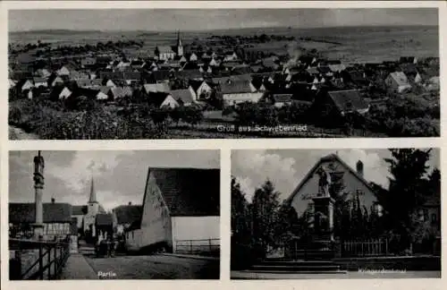 Ak Schwebenried Arnstein in Unterfranken, Gesamtansicht, Straßenpartie, Kirche, Kriegerdenkmal