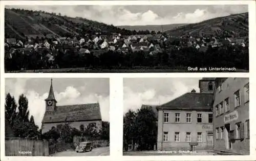 Ak Unterleinach Leinach in Unterfranken, Gesamtansicht, Kapelle, Rathaus, Schule