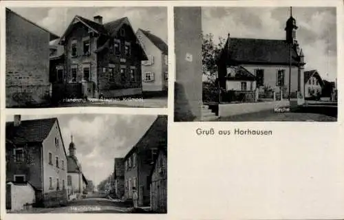 Ak Horhausen Obertheres Theres in Unterfranken, Kirche, Geschäft Stephan Krümpel, Hauptstraße