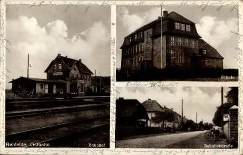 Ak Rehfelde an der Ostbahn, Bahnhof Gleisseite, Schule, Bahnhofstraße