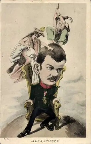 Künstler Ak Karikatur, Alexander I von Serbien
