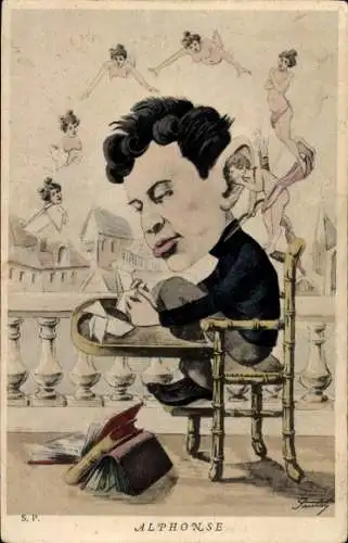 Künstler Ak Karikatur, König Alfons XIII von Spanien