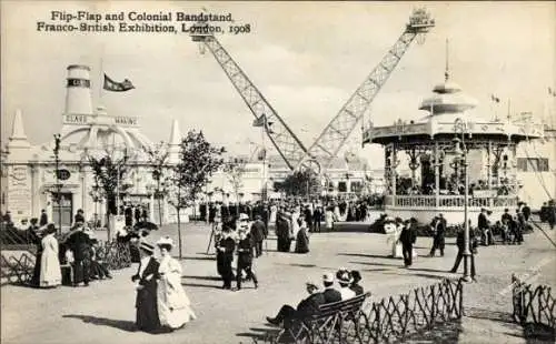 Ak London City England, Flip Flap und Colonial Bandstand, Franco-Britische Ausstellung, 1908