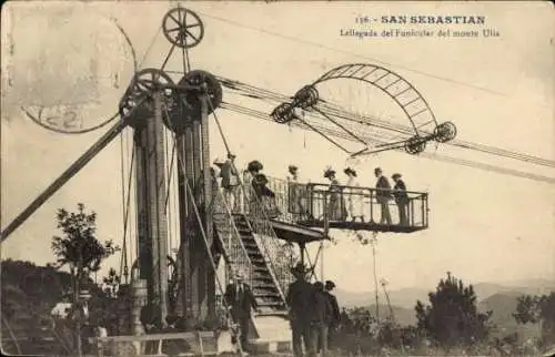 Ak Donostia San Sebastian Baskenland, Monte Ulia, Ankunft der Seilbahn