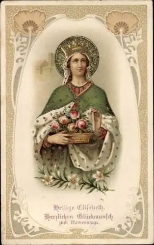 Präge Litho Glückwunsch Namenstag, Heilige Elisabeth