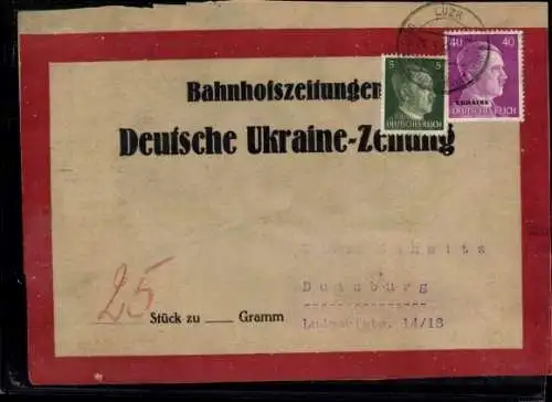 Michel Nr. 15, DR Nr. 784 a. Bahnhofssendung, Ausschnitt, Bahnhofszeitungen Deutsche Ukraine Zeitung