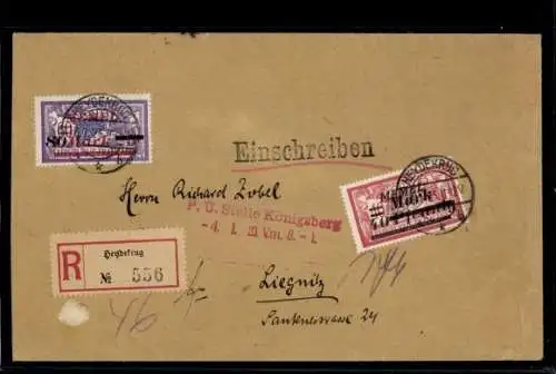 Michel Nr. 119/120 auf R-Brief, Heydekrug-Liegnitz