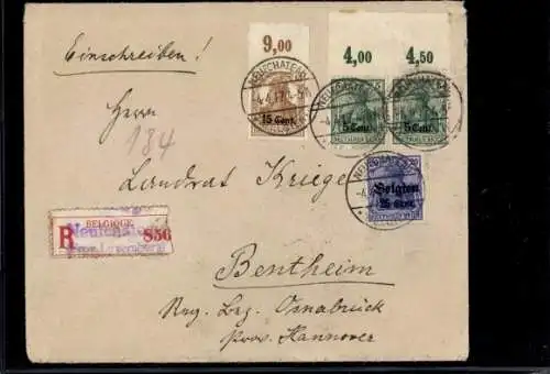 Michel Nr. 2 POR (2), 5 POR MiF mit LP Belgien 18 auf R-Brief, Neufchateau Bentheim