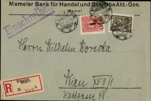 Michel Nr. 204 in MiF. mit Litauen 189 auf R-Brief Klaipeda-Wien, etwas verkürzt