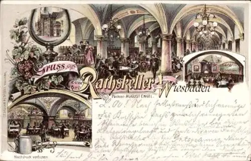 Litho Wiesbaden in Hessen, Gasthaus Ratskeller, Innenansicht