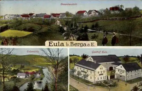 Ak Eula Berga an der Elster Thüringen, Gesamtansicht, Gasthof, Eulamühle