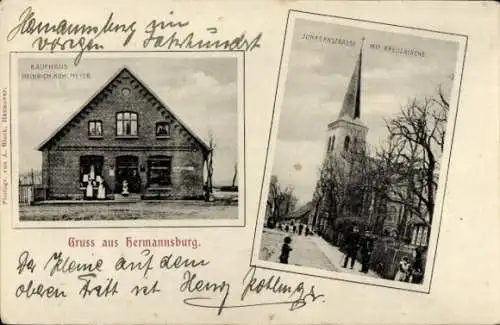 Ak Hermannsburg Südheide in der Lüneburger Heide, Kaufhaus, Junkernstraße, Kreuzkirche