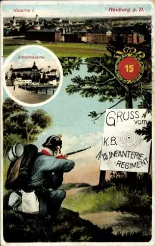 Ak Neuburg an der Donau Oberbayern, Kaserne I, Schlosskaserne, K. B. 15. Infanterie-Regiment