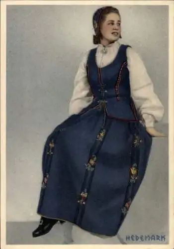 Ak Hedemark Norwegen, Frau in Volkstracht