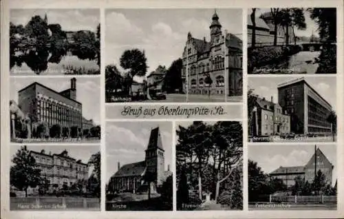 Ak Oberlungwitz in Sachsen, Kirche, Lungwitz, Strumpffabrik Friedrich Tauscher