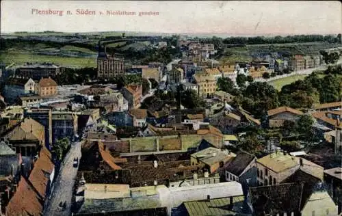 Ak Flensburg in Schleswig Holstein, Gesamtansicht, Nicolaiturm