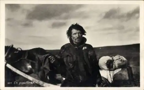 Ak Lappland, Alter Mann, Fuhrwerk, Pferd, Transport