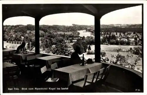 Ak Bad Tölz in Oberbayern, Blick vom Alpenhotel Kogel ins Isartal, Terrasse