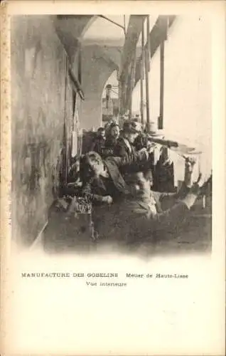 Ak Paris, Manufacture de Gobelins, Metier de Haute Lisse, Vue intérieure, Wandteppiche