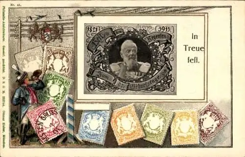 Briefmarken Ak Prinzregent Luitpold von Bayern, 90. Geburtstag