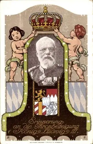 Ganzsachen Passepartout Ak König Ludwig III. von Bayern, Thronbesteigung, Portrait