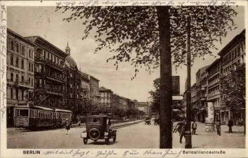 Ak Berlin Kreuzberg, Belle Alliance Straße, Straßenbahn, Automobil, Litfaßsäule