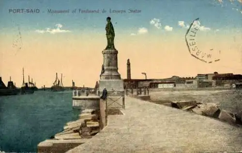 Ak Port Said Ägypten, Monument of Ferdinand de Lesseps Statue